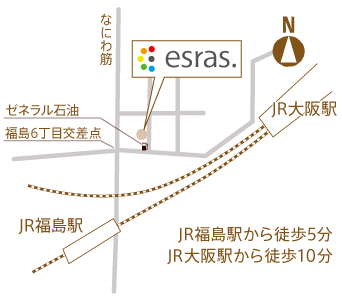 大阪市福島区福島6-14-18 大阪駅から徒歩15分、福島駅から徒歩10分。隣に駐車場もございますのでお車でもお越しいただけます。